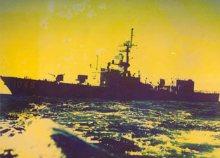 USS Davidson at anchor off Lahina, Maui at sunset